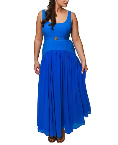Hutch Plus Size Ridge Drop Waist Long Dress In Cobalt
