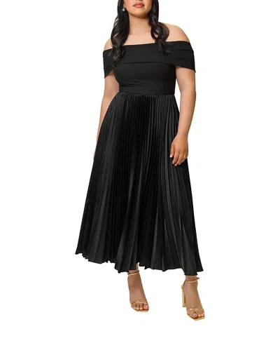 Hutch Plus Size Stockton Off The Shoulder Pleated Dress In Black