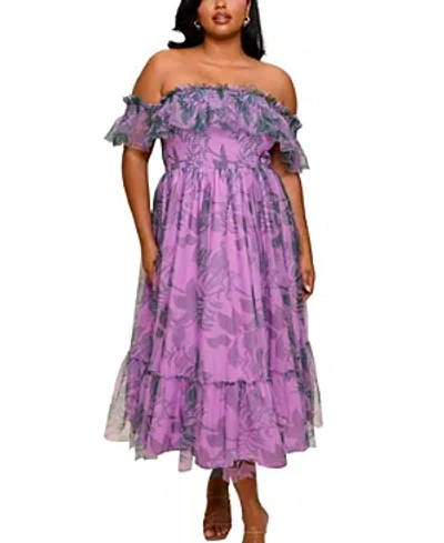 Hutch Plus Size Truvy Dress In Purple/green Tropical Foliage