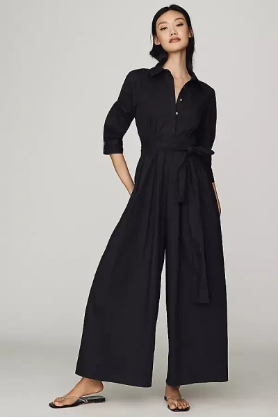 Hutch Poplin Shirt Tie-waist Jumpsuit In Black