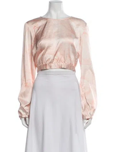 Pre-owned Hutch Printed Crew Neck Crop Top In Pink