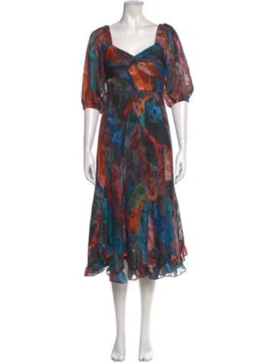 Pre-owned Hutch Printed Long Dress In Blue