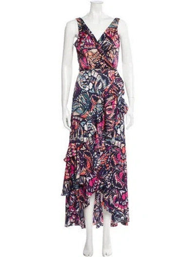 Pre-owned Hutch Printed Long Dress In Blue