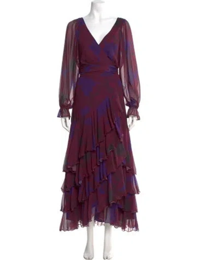 Pre-owned Hutch Printed Long Dress In Burgundy/purple