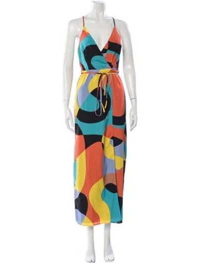 Pre-owned Hutch Printed Long Dress In Orange