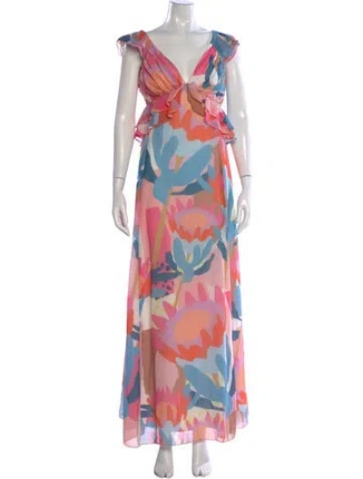 Pre-owned Hutch Printed Long Dress In Pink