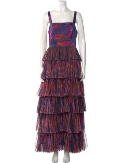 Pre-owned Hutch Printed Long Dress In Purple