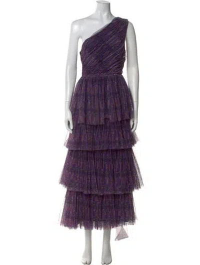 Pre-owned Hutch Printed Long Dress In Purple