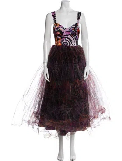 Pre-owned Hutch Printed Long Dress In Purple