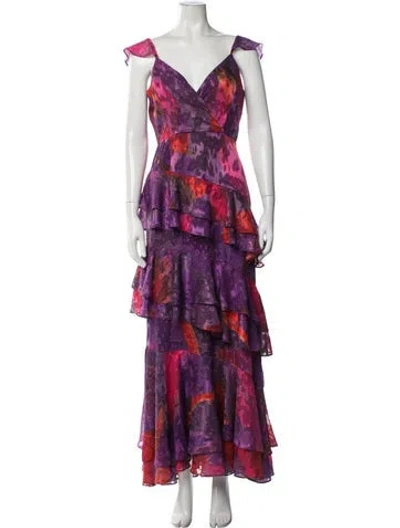 Pre-owned Hutch Printed Long Dress In Purple