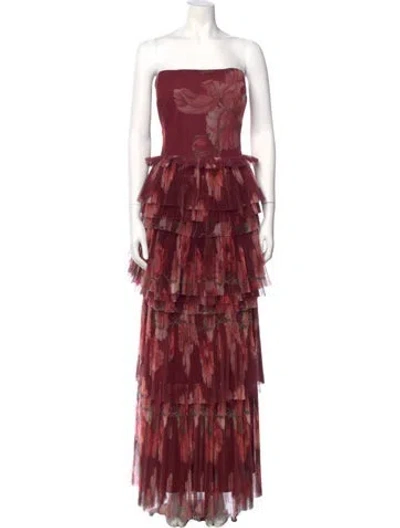 Pre-owned Hutch Printed Long Dress W/ Tags In Burgundy