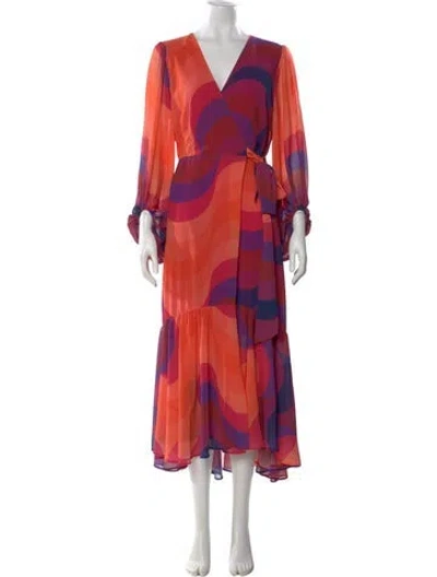 Pre-owned Hutch Printed Midi Length Dress In Orange