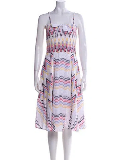 Pre-owned Hutch Printed Midi Length Dress In White