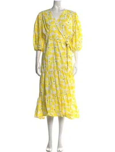 Pre-owned Hutch Printed Midi Length Dress In White