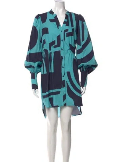 Pre-owned Hutch Printed Mini Dress In Blue