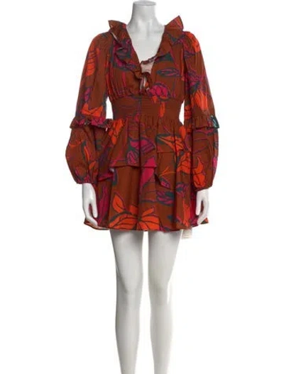 Pre-owned Hutch Printed Mini Dress In Brown