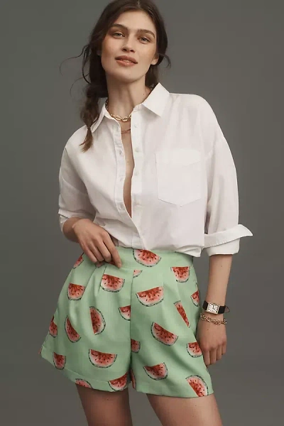 Hutch Printed Pleated Shorts In Green