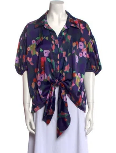 Pre-owned Hutch Printed Short Sleeve Blouse In Purple
