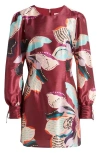 Hutch Puff Shoulder Long Sleeve Minidress In Plum Floral