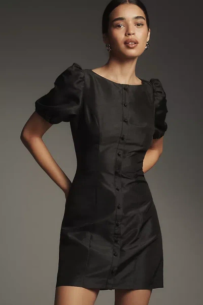 Hutch Puff-sleeve Boat-neck Mini Dress In Black