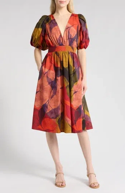 Hutch Puff Sleeve Dress In Layered Geo