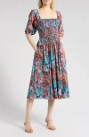 Hutch Mimi Midi Dress In Orange Floral