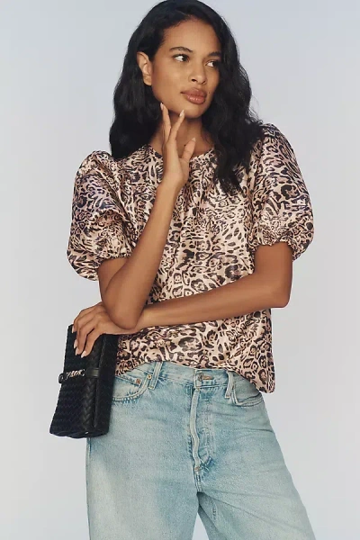 Hutch Puff-sleeve Printed Blouse In Brown