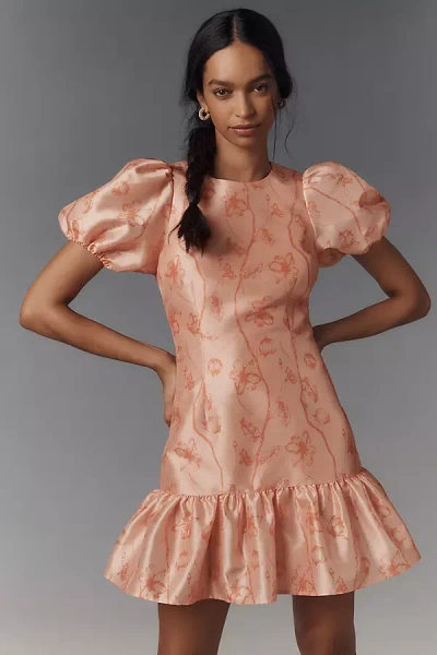 Hutch Puff-sleeve Ruffled Shift Mini Dress In Orange