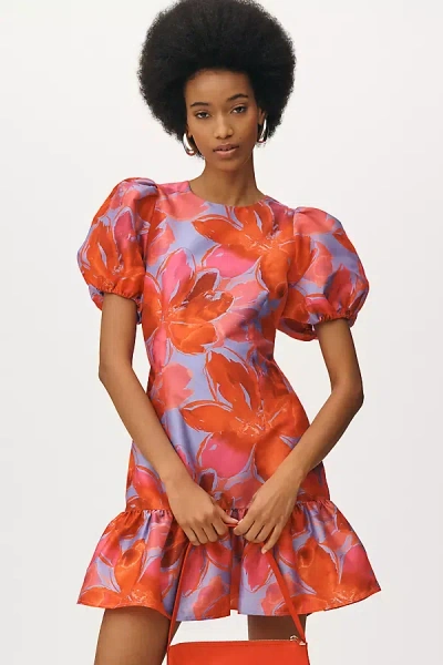 Hutch Puff-sleeve Ruffled Shift Mini Dress In Pink