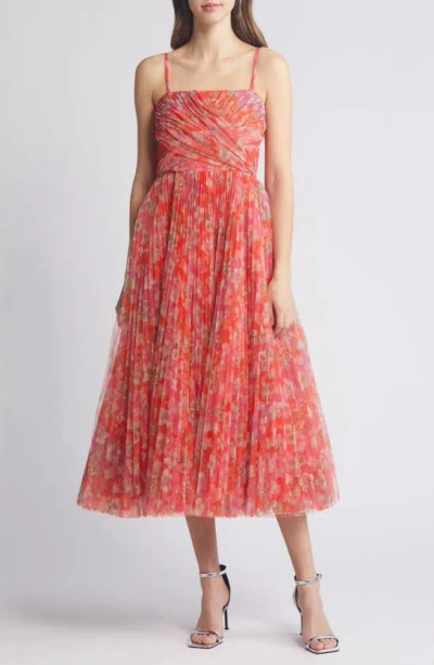 Hutch Quinn Pleated Midi Cocktail Dress In Mixed Bouquet Floral
