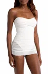 Hutch Radlee Strapless Mesh Overlay Skirted One-piece Swimsuit In White