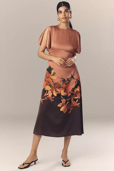 Hutch Raven Short-sleeve Crew-neck Midi Dress In Orange