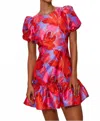 Hutch Rayan Puff Sleeve Mini Dress In Purple Watercolor Gardenia In Multi