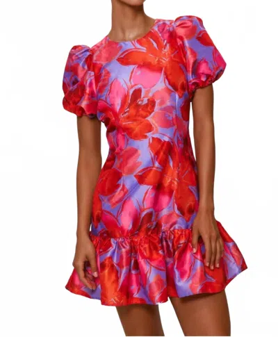 Hutch Rayan Puff Sleeve Mini Dress In Purple Watercolor Gardenia