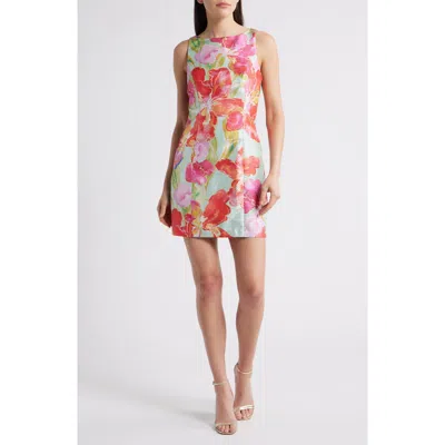 Hutch Ren Floral Jacquard Minidress In Mint Orchids