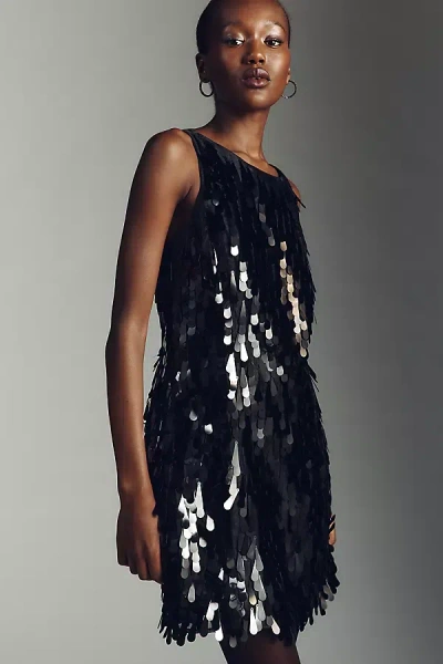 Hutch Ren Sleeveless Sequin Fringe V-back Mini Dress In Black