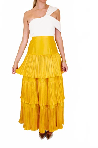 Hutch Rhea Maxi Dress In White/gold In Yellow