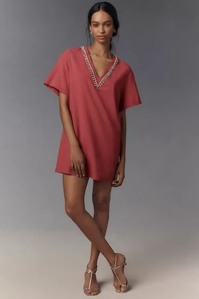 Hutch Rhinestone V-neck T-shirt Dress In Pink