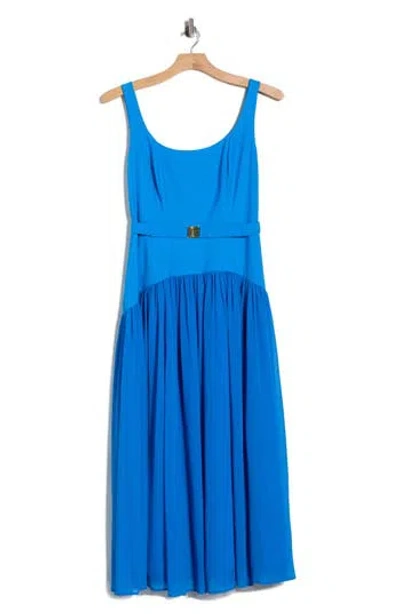 Hutch Ridge Sleeveless Belted Mixed Media Dress In Blue