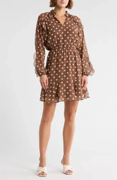 Hutch Rita Long Sleeve Chiffon Dress In Brown