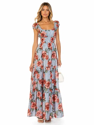 Hutch Rose Floral Maxi Dress In Blue Coral Striped In Animal Print
