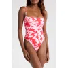 Hutch Ruched Belted One-piece Swimsuit In Lipstick Floral
