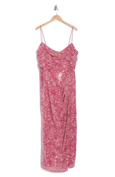 Hutch Ruched Bodice Sequin Slip Gown In Fuchsia