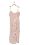 Hutch Ruched Bodice Sequin Slip Gown In Sand