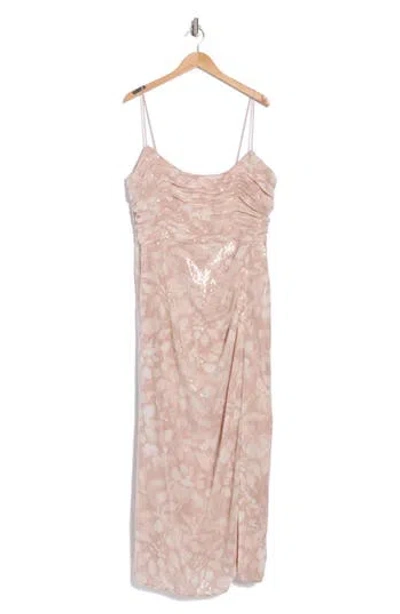 Hutch Ruched Bodice Sequin Slip Gown In Sand