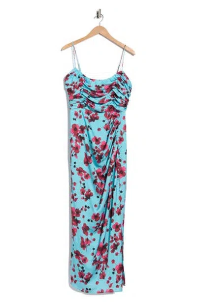 Hutch Ruched Floral Midi Dress In Blue