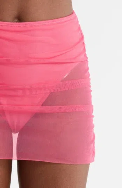 Hutch Ruched High Waist Mesh Bikini Bottoms In Pink