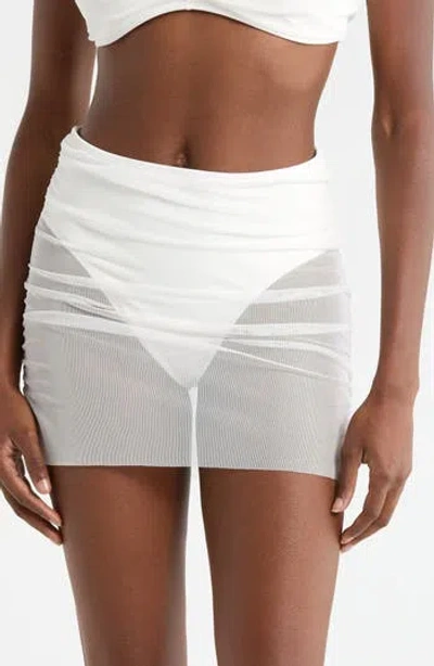 Hutch Ruched High Waist Mesh Bikini Bottoms In White