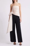 Hutch Strapless Ruched Bow Wide-leg Jumpsuit In White