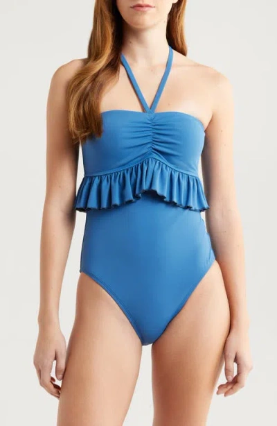 Hutch Ruffle Halter Neck One-piece Swimsuit In Indigo